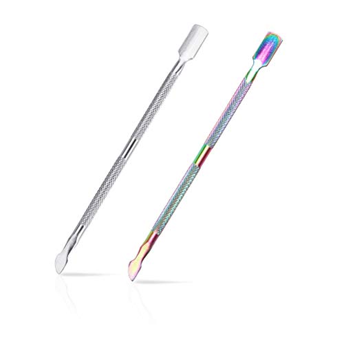 2PCS Cuticle Pusher and Cutter, Stainless Steel Dual Head Cutter and Trimmer Manicure and Pedicure Tool for Fingernails and Toenails