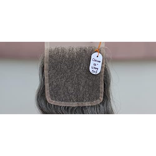 5x5 Closure 14" Salt & Pepper/Natural Gray Transparent Lace Hand Made with 100% Natural Indian Virgin Temple Raw Hair