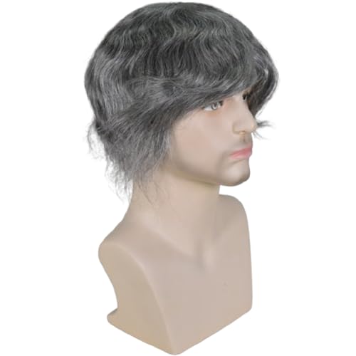 Durable Hair System for Men French Lace Front Fine Mono and Skin PU Around Mens Toupee Human Hair Pieces Natural Hairline Hair Replacement for Men 8x10INCH 1B Black with 50% White hair