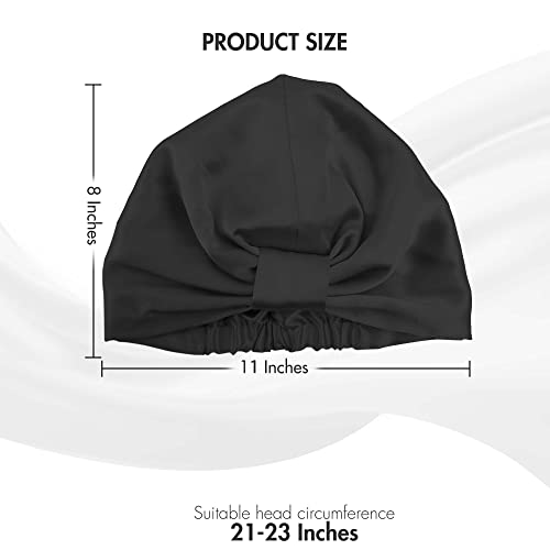 22 Momme 100% Mulberry Silk Hair Wrap for Sleeping, Both Sides Silk Bonnet for Women Hair Care, Black