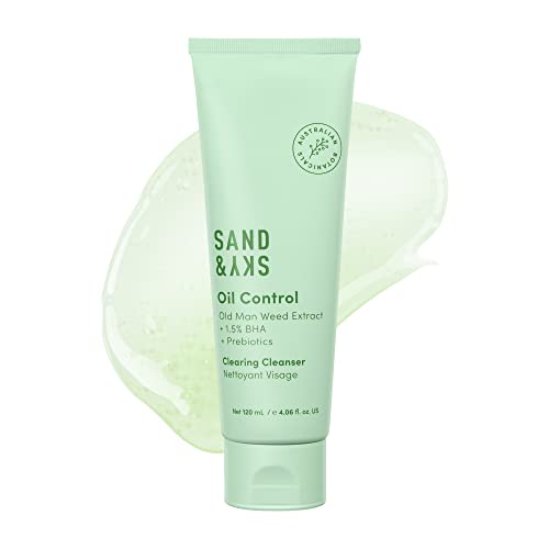 Sand & Sky Oil Control Gentle Face Cleanser with AHA & BHA - pH-Balanced Blemish Cleanser, Reduces Redness, For Oily Skin & Breakouts, 4.2 fl oz