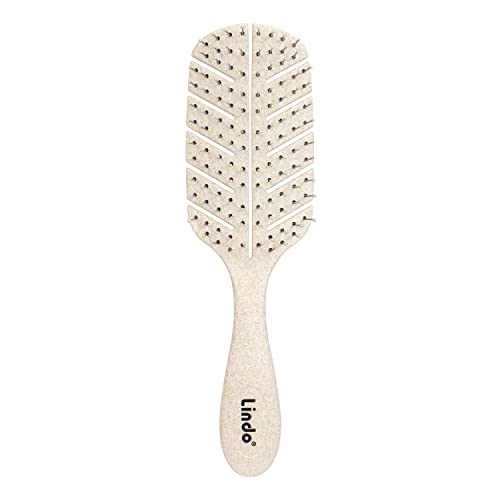 Lindo Eco-Friendly Hair Brush, Detangling, For Wet or Dry Hair & All Hair Types, Anti-Knot Flexible Bristles, Biodegradable Material, Natural, Vegan (Beige)