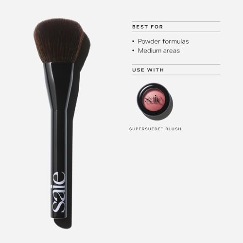 Saie Powder Blush Brush - Fluffy Makeup Brush for Cheeks - Ultra-Soft Tapered Bristles for a Precise, Diffused Application - For Pressed or Loose Powder Face Makeup, Bronzer + Blush - Vegan (1 Count)