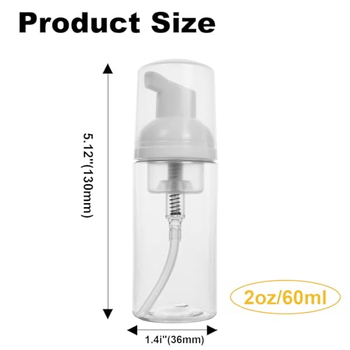 2oz Travel-Sized Foaming Pump Bottles, 4PCS Empty Foam Pump Bottle, Refillable Travel Size Mousse Bottle, Hand Soap Shampoo Lash Shampoo Foaming Soap Dispenser, BPA Free(Clear)