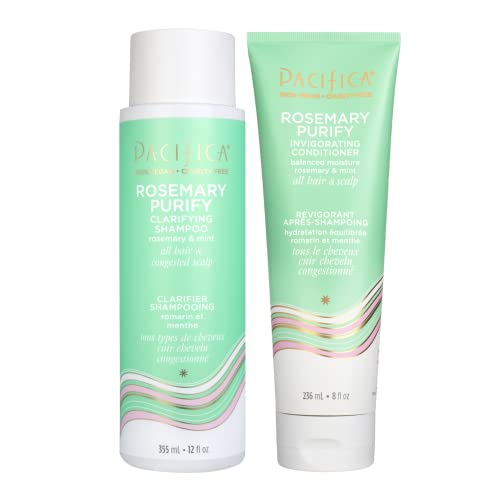 Pacifica Shampoo & Conditioner Set ? Rosemary Purify Invigorating Set with Cooling Mint for Clarifying and Detoxing, Sulfate-Free, Vegan & Cruelty-Free, 12 oz & 8 oz (Set of 2)