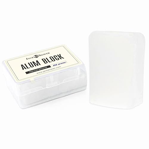 Jack Shaver¢ç Natural Alum Block in Plastic Case (100 g./3.7 oz.) Aftershave Blood Stopper Antiseptic Astringent Soothing Solution for Shaving Razor Burn Relief