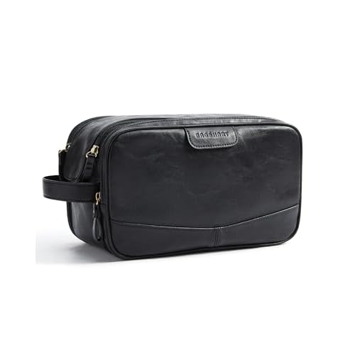 BAGSMART Toiletry Bag for Men, PU Leather Travel Bag for Toiletries, Dopp Kit Water Resistant Shaving Bag for Bathroom Shower-Black
