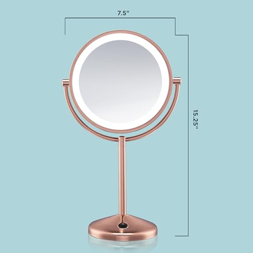 Conair Lighted Makeup Mirror, LED Vanity Mirror, 1X/10X Magnifying Mirror, Double Sided, Battery Operated in Rose Gold