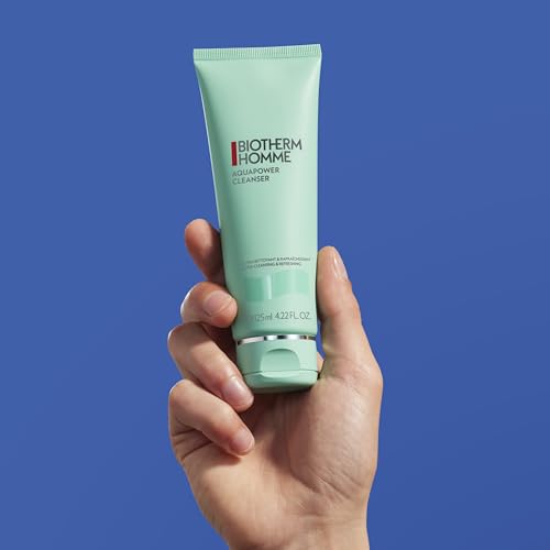 Biotherm Homme Aquapower Cleanser for Oily and Dry Skin with Oligo Elements, Delivers a Clean, Fresh, and Hydrated Complexion, Suitable for Shaving Prep, Tube, 4.2 Fl. Oz.
