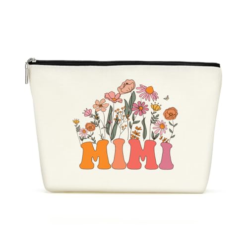Retro Flower Mothers Day Birthday Gifts for Mimi Funny Grandma Gifts from Granddaughter Makeup Bag Cosmetic Bag Retirement Wedding Anniversary Appreciation Gifts for Women Grandma Nana Grandmother