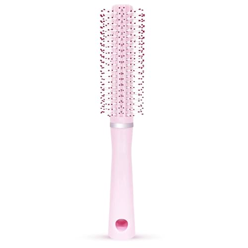 Curly Hair Brush for Women, Barrel Round Hairbrush for Quick Blow Dry Travel Size for On-the-go, Detangler Brush for Hurt-free Detangling on All Hair Vibes, Pink, 1 Pack