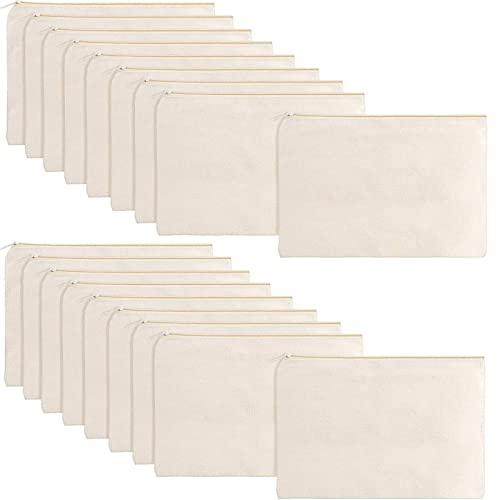 meekoo 16 Pack Canvas Blank Cosmetics Bags Plain Zipper Makeup Pouch Sublimation DIY Craft Multipurpose Toiletry Bag for Makeup Travel Cosmetic Stationary Storage(M,Beige)