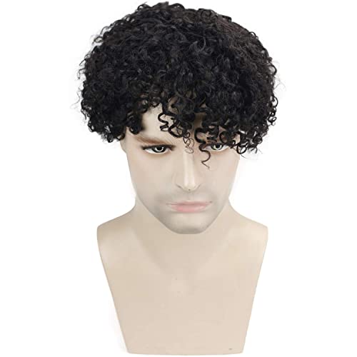 Toupee for Men European Human Hair Replacement System Hairpieces Soft Thin Super Full Swiss Lace Toupee 10¡±x8¡± Base Small Curly Natural Black Color