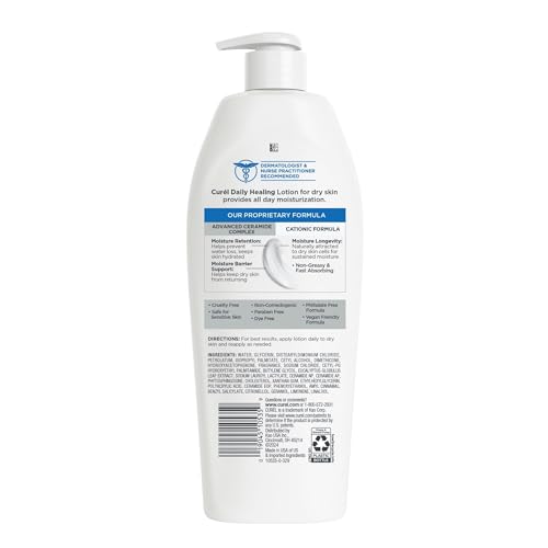 Curel Daily Healing Body Lotion for Dry Skin, Hydrating Body Lotion with Advanced Ceramides Complex, Dermatologist Recommended, 13 Oz, Pack of 3