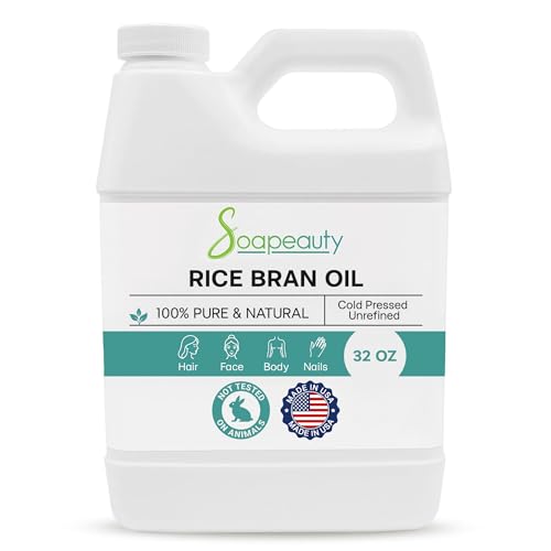 Rice BRAN Oil Cold Pressed Unrefined | 100% Natural Available in Bulk | Carrier for Essential Oils, Face, Skin, Hair Moisturizer, Soap Making | (32 OZ)