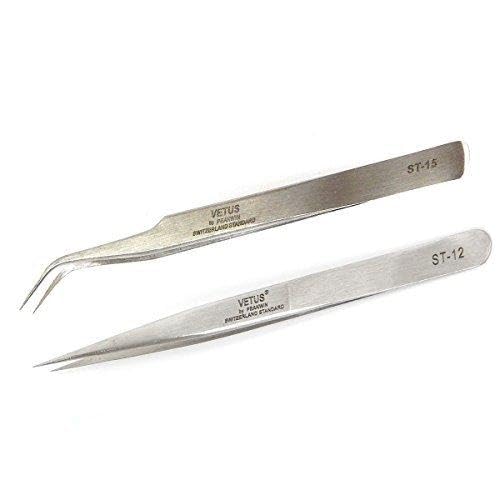 Best Pair VETUS TS12 TS15 Precise Straight Curved Tweezers For Eyelash Extension (2 pairs)