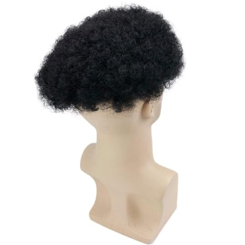 Afro Men's Toupee for African American Men Hairpiece 100% Human Hair 10x8inch Replacement Wig #1 Jet Black Color (All Swiss Lace Base, 1 Jet Black Color)
