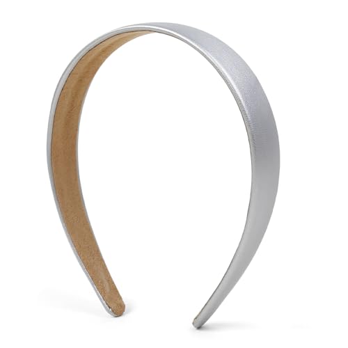 Silver Headbands for Women 1 Inch Wide Thick Silver Hairband Faux Leather Headband for Women and Girls Fashion Plastic Hard Head Band Solid Colors