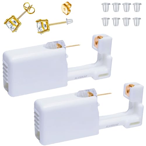 Ear Piercing Kits Disposable Ear Piercing Gun Kits No Pain Easy Use Ear Piercing Gun Kit Tool with Multi-Sized Gold Silver CZ Earring Studs