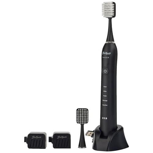 Dr Bobbi Big Mouth Electric Toothbrush for Adults | Ultrasonic Rechargeable Tooth Brush with 5 Cleaning Modes & 2-Minute Smart Timer | Extra Electric Toothbrush Heads Included | Black