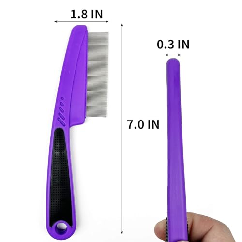 ELFSKIK Stainless Steel Fine Tooth Dandruff Comb, Professional Dandruff Remover, Multifunctional Hair Grooming Comb for Kids and Adults (Purple)