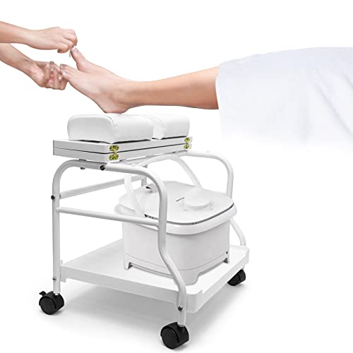 Beauty Salon Nail Or Foot Bath Spa Portable Esthetician Trolley Cart for Foot Rest Pedicure Manicure Funiture Massage Table Salon Supplies 2 Way Use 3 Color Option Elitzia (White)