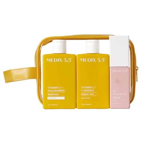 MEDIX Vitamin C Cream + Wash + Hyaluronic Acid Serum 3PC Travel Kit Skin Care Set - Vitamin C Body Lotion & Body Wash + 3% Hyaluronic Serum Skincare Set To Improve Look Of Dark Spots & Dry Skin, 3PC