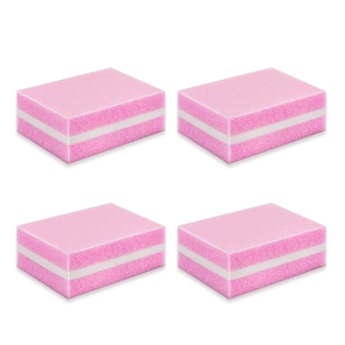 Nail Buffer Block, Dual Grit Sponge Nail File for Nail Sanding, 4 Piece Pink Manicure Tools for Nail Sanding and Manicure, Ideal for Nail Salons and Home Use