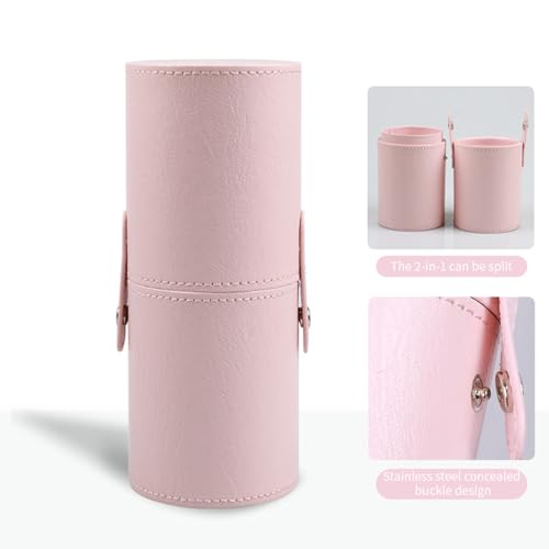 Makeup Brush Holder, Makeup Brush Organizer for Vanity, Portable Waterproof PU Leather Travel Makeup Brush Case Bag (Pink)