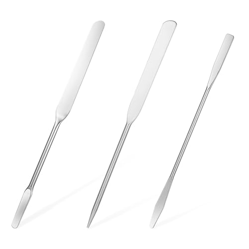 3 pcs Makeup Spatula Foundation Spatula, Stainless Steel Facial Beauty Spatula, Tiny Makeup Palette Mixer Face Cream Applicator Cosmetic Mixing Tool for Even Application Foundation Double Edged