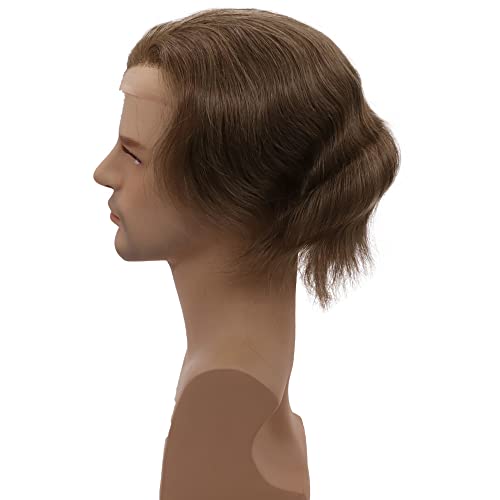 Men toupee Swiss Lace Front Natural Hairline with PU Skin V-looped European Human Hair Replacement System for Man Wigs 8x10 Inches Medium Density Hairpiece (#18 Dark Blonde Brown Color)