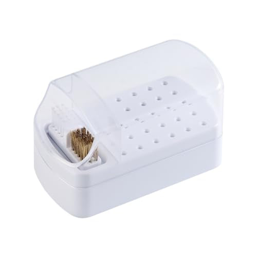 2 in 1 Nail Drill Bit Holder and Nail Drill Bits Cleaner Brush Case, 30 Holes Nail Drill Bits Organizer Display Stand Container Box, Manicure Drill Cleaning Brush, Professional Nail Tools