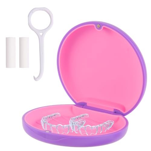 Aligner Case, Slim Retainer Box for Travel, Retainer Case Compatible with Invisalign Aligners, Brace Storage Box with Aligner Removal Tool and Chew,Purple