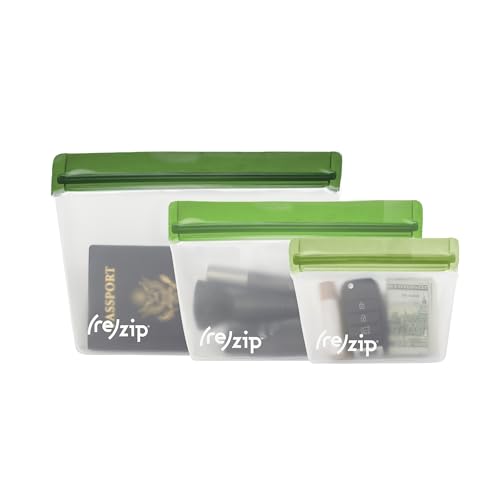 (re) zip 3-Piece TSA-Compliant Travel Bags | Stand-Up Style, Leakproof Storage for Toiletries, Cosmetics, Electronics, Snacks, Carry-On Organization | Quart (1), 2-Cup (1), Snack (1)