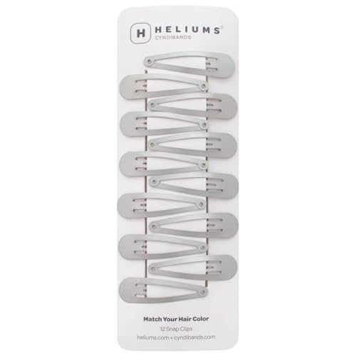 Heliums Snap Hair Clips for Women - Silver Gray - 2 Inch Metal Barrettes for Thin Hair and Kids, Neutral Colors - 12 Count