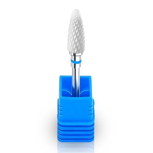 Fantexy 3/32" Ceramic Nail Drill Bit - Remove Acrylic Hard Gels Quickly and Safely,White Ceramic Cone File Bit for Nail Art,Manicure,Pedicure,Gel,Cuticle Clean(Medium - M)