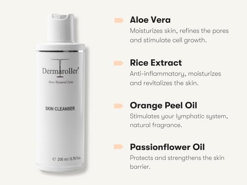 Dermaroller New Natural Line Skin Cleanser - Aloe Vera, Coconut Glucoside, Orange Peel Oil - Gentle, Deep Pore Cleansing & Moisturizing - Removes Makeup, Preps Face for Follow-Up Care - 6.76 fl oz