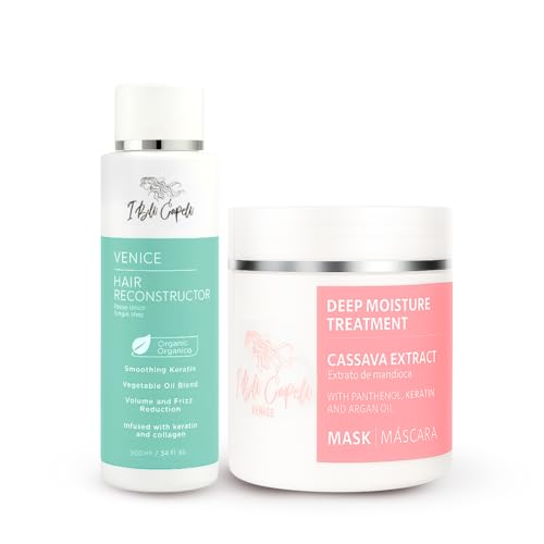 I Belli Capelli Venice Smoothing Keratin Kit, Keratin Hair Treatment Straightening Set- Keratina Para Alisar El Pelo Sin Formol - Paso Unico & Hair Mask for Silky Soft Hair (500g)- (Pack of 2)