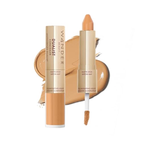 Wander Beauty Dualist Matte and Illuminating Concealer Makeup - Golden Tan - Dual-Ended Matte & Liquid Concealer Stick - Full Coverage Formula to Brighten, Firm & Hydrates Under Eyes - 0.28 fl oz