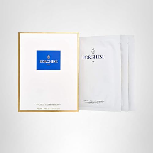 Borghese Deep Hydration Hand Sheet Masks (3 Pairs) - Hand Masks with Sodium Hyaluronate, Hydrolyzed Collagen, & Allantoin for Moisture & Anti-Aging