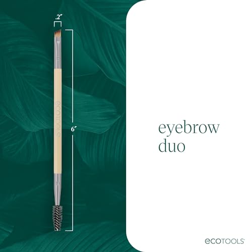 EcoTools Eyebrow Brush Duo, Tame, Sculpt & Fill in Brows, Multipurpose For Eyebrow Gel, Powder, & Cream, Dual-Ended Spoolie & Angled Brow Brush, Eco Friendly, Cruelty-Free, & Vegan, 1 Count