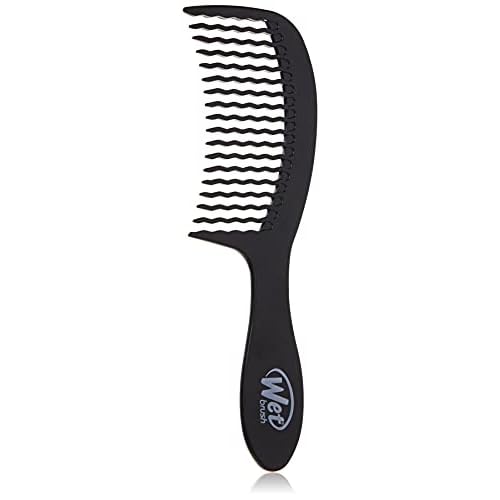 Wet Brush Detangling Comb, Black - Wide Tooth Hair Detangler with WaveTooth Design that Gently and Glides Through Tangles - Brush Throough Conditioner and Hair Masks - Gentle On Scalp and Pain-Free