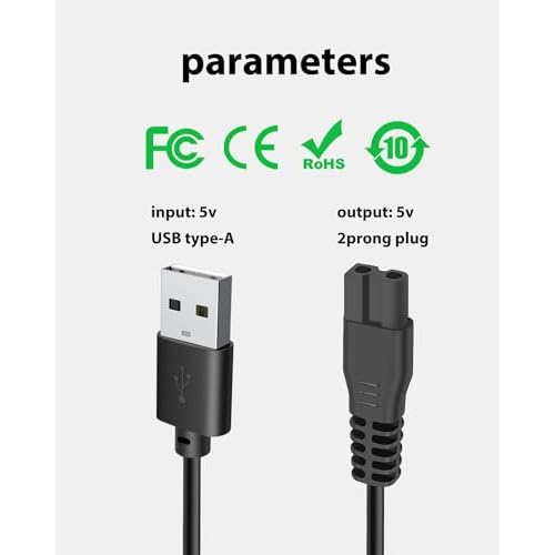 5V Charger Replacement Cable for MANSPOT HC-W003A Models, wotdmu USB Charger Cord Compatible with MANSPOT Trimmer Charging with 1 Cleaning Brush, 3.3ft Power Cord
