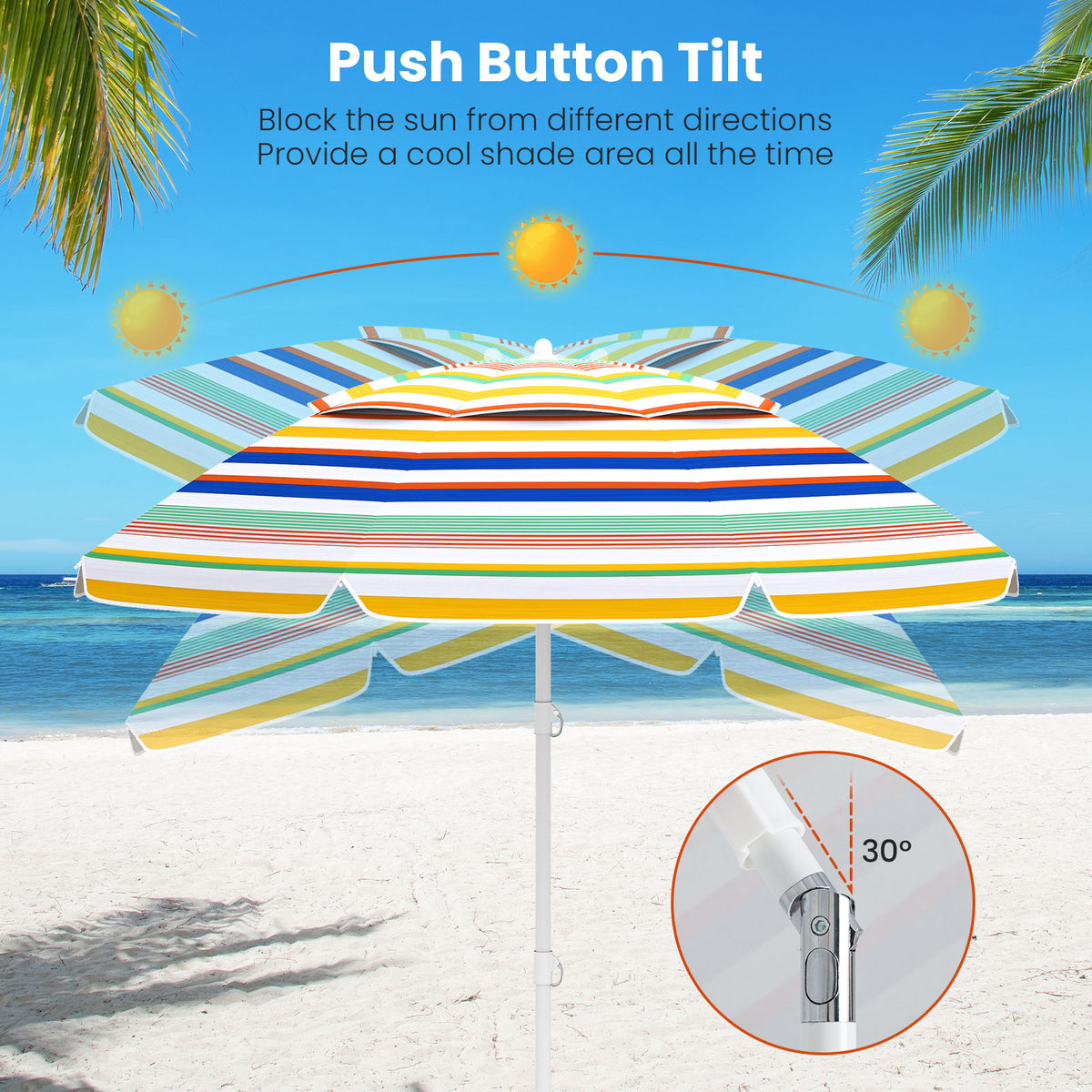 6.5 Feet Beach Umbrella with UPF50+ Sun Protection and Push Button