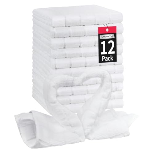 HOMERHYME Microfiber Washcloths Face Towel, 12 Pack White Towels Fingertip Washcloth, Soft Lint Free Quick Dry Bulk Absorbent Reusable Wash Cloths for Bathroom, Salon, Spa, Gym