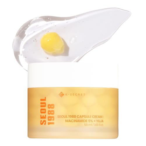 K-SECRET SEOUL 1988 Niacinamide Capsule Cream ? Hydrating Face Moisturizer with 5% Niacinamide and Yuja | Vitamin C Capsule Cream for Dark Spots, Uneven Skin Tone | Korean Skincare, 50ml / 1.69 fl oz