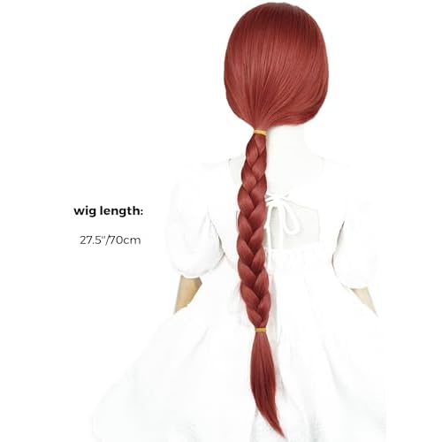 Kids Red Braid Princess Wig 27.5'' Long Dark Red Braid Costume Wigs for Girls Toddler Child Halloween Party