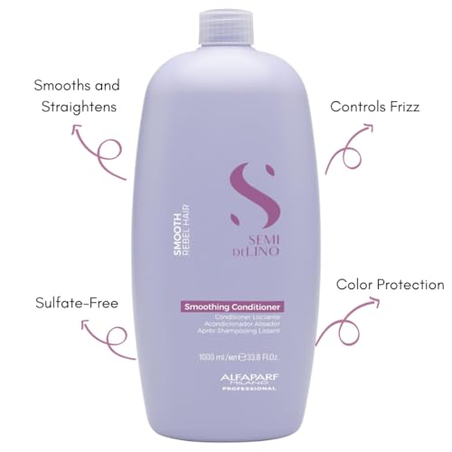 Alfaparf Milano Semi Di Lino Smooth Conditioner for Frizzy and Rebel Hair - All Soft Detangling Conditioner with Flax Seed for Humidity Control - Anti Frizz & Hair Straightening Treatment