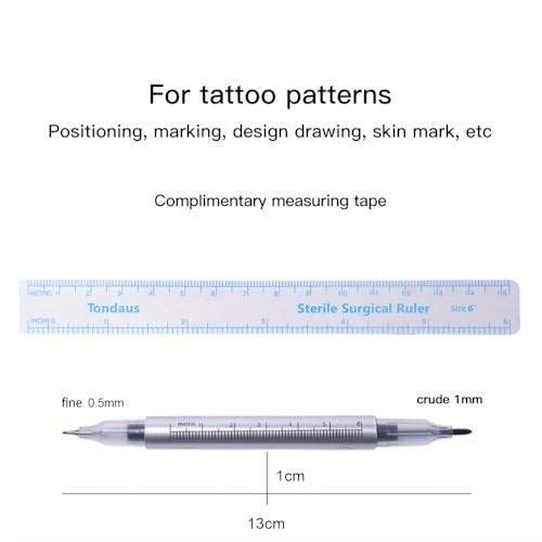 6pc Tattoo Markers With Paper Ruler for Eyebrow,Lips & Body Art, Tattoo Skin Marking Individually Wrapped For Freehand Drawing On Human Skin Purple