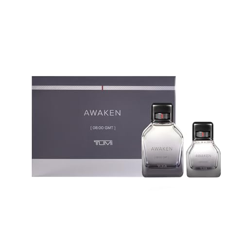 TUMI AWAKEN 08:00 GMT Gift Set - Refreshing Cologne for Men with Woody Fragrance Notes - 6.7 oz & 1.0 oz Eau de Parfum